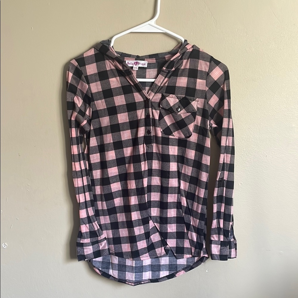 Charming Pink and Black Plaid Long Sleeve Shirt for Kids​